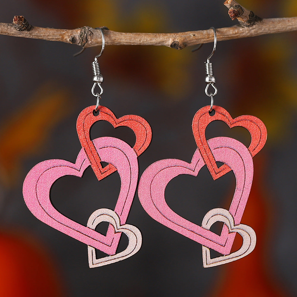 Pendientes De Madera De Corazón Hueco De San Valentín al por mayor